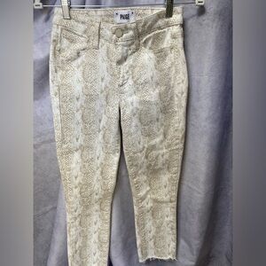 PAIGE Women's Hoxton Ankle Snakeskin Print Cream Jeans. 25